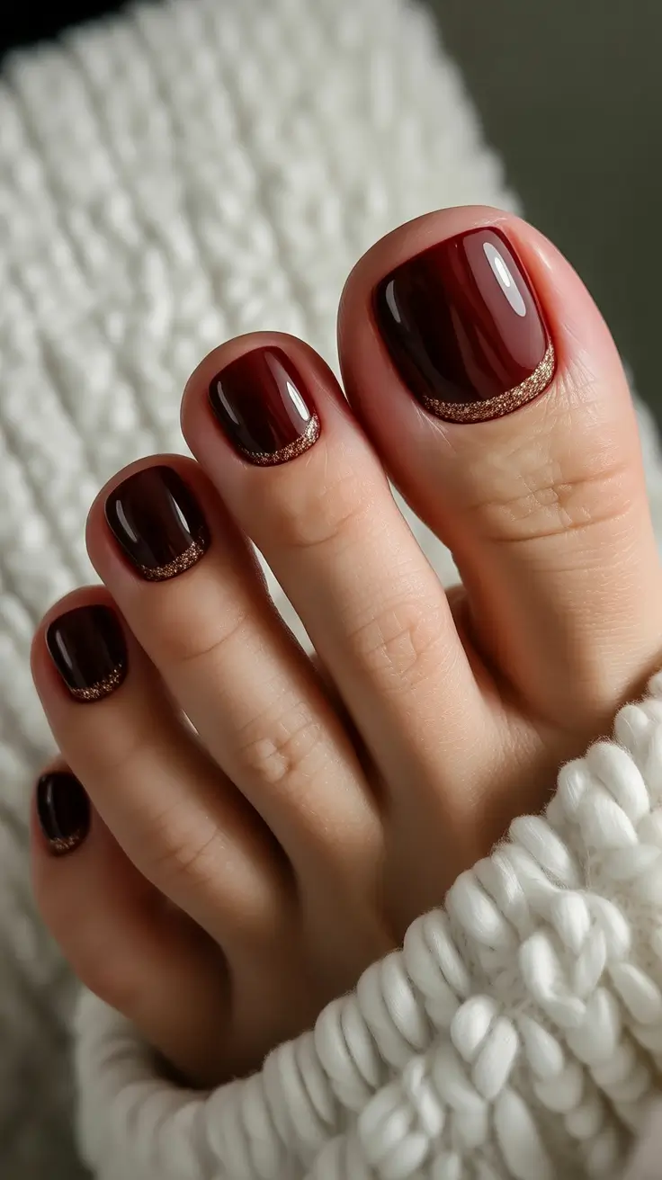 September toe nails Merlot Drama with a Golden Detail