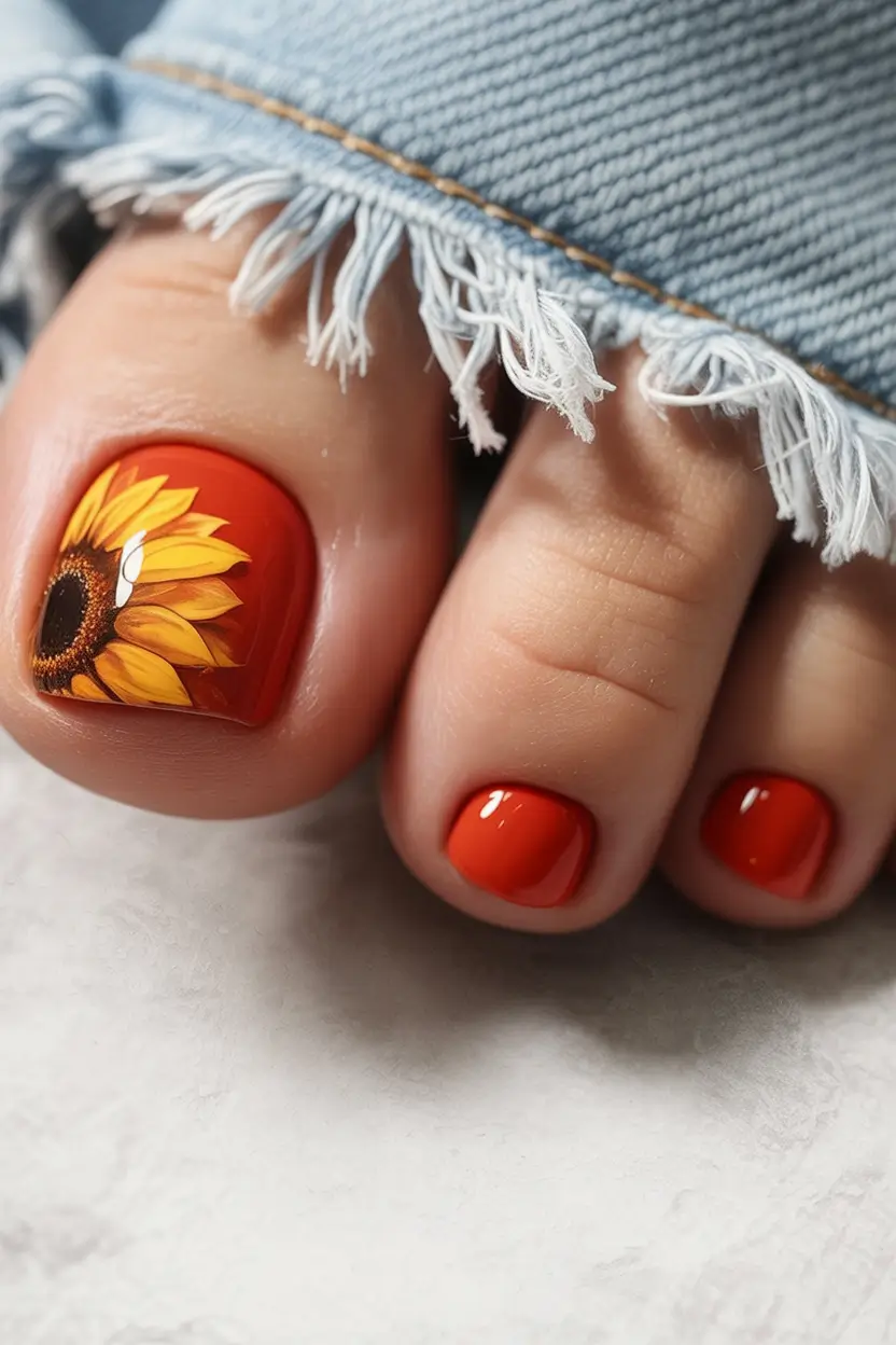 September toe nails Sunflower Pop on Harvest Orange