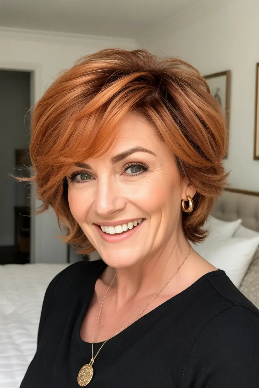 Fall haircuts for women over 40 Copper Layered Short Shag