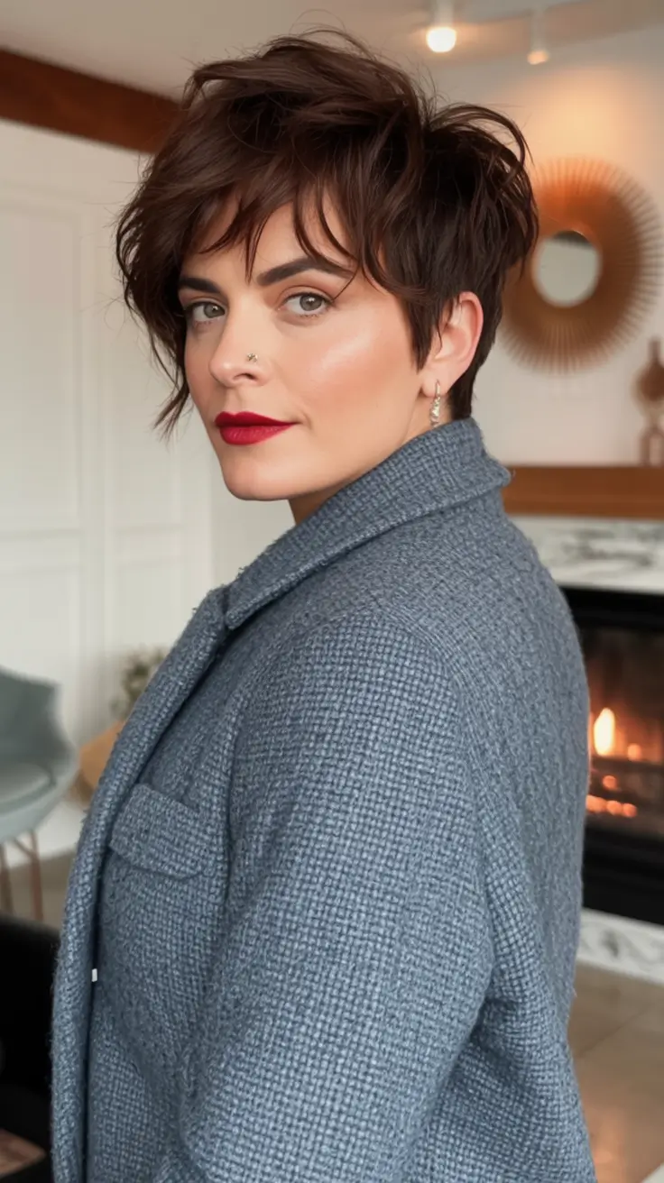 Fall haircuts for women over 40 Textured Brunette Short Pixie