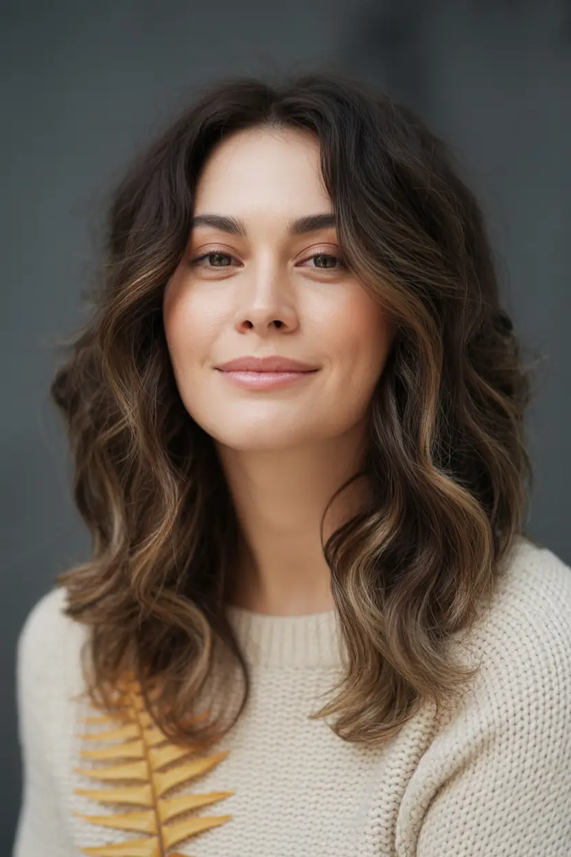 Fall haircuts for women over 40 Natural Waves with Dimensional Brunette