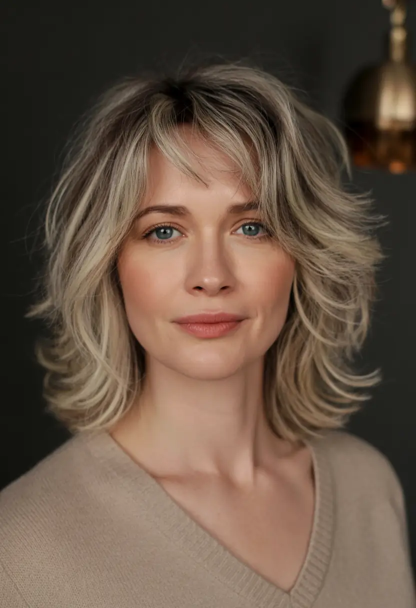 Fall haircuts for women over 40 Feathered Shoulder-Length Cut with Soft Layers