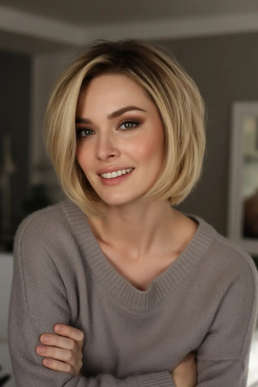 Fall haircuts for women over 40 Soft Blonde Rounded Bob