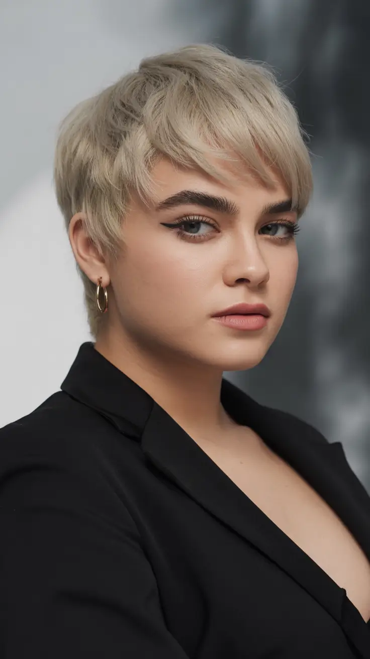 Clean shave hairstyle women+Platinum Pixie with Sculpted Texture