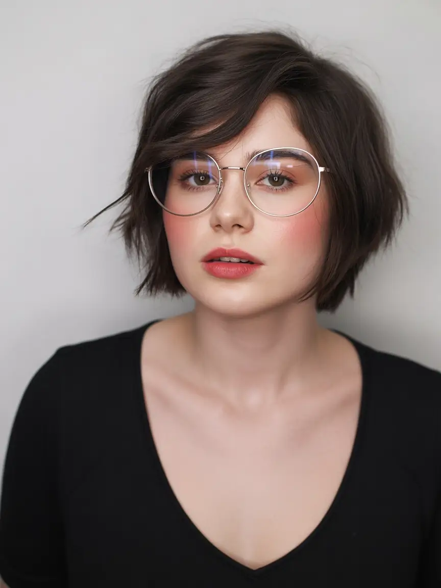 Short+Soft Tousled Bob with Feathered Fringe
