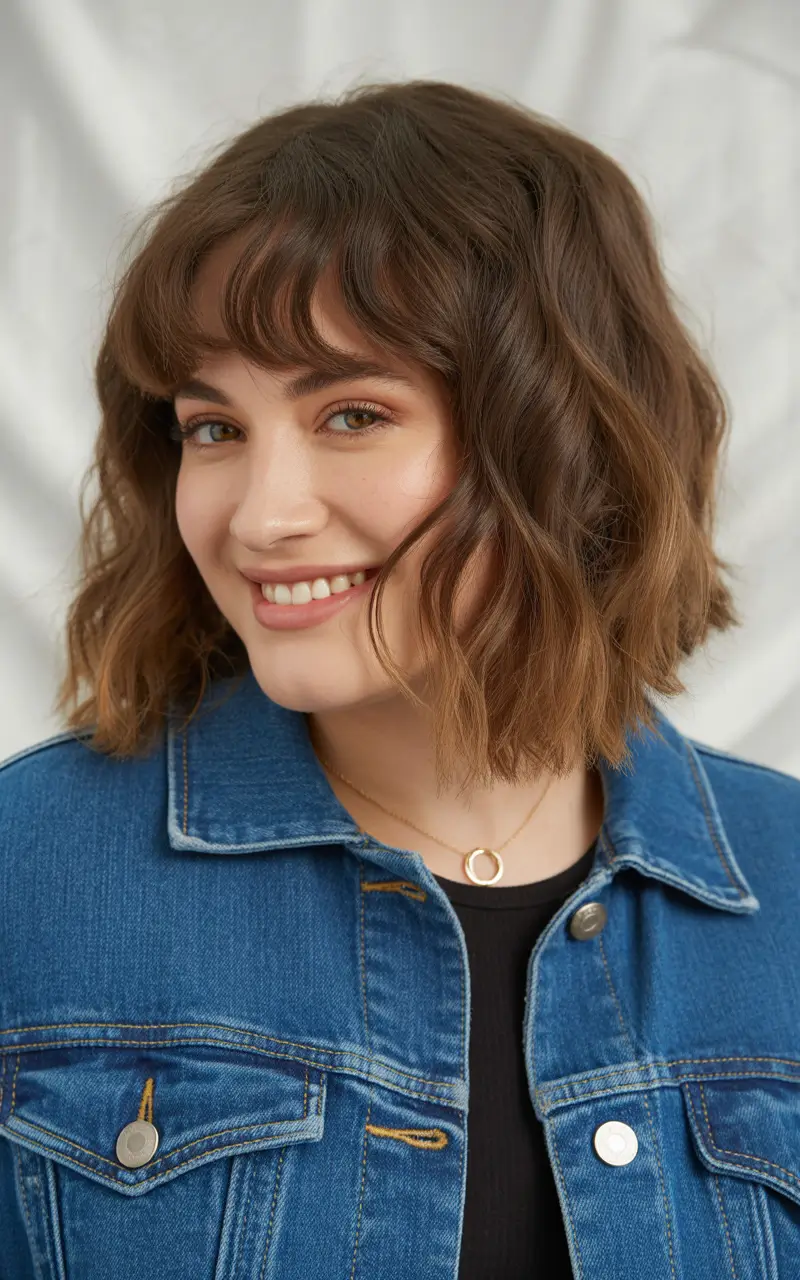 Short layers+Chin-Length Textured Cut with Baby Fringe
