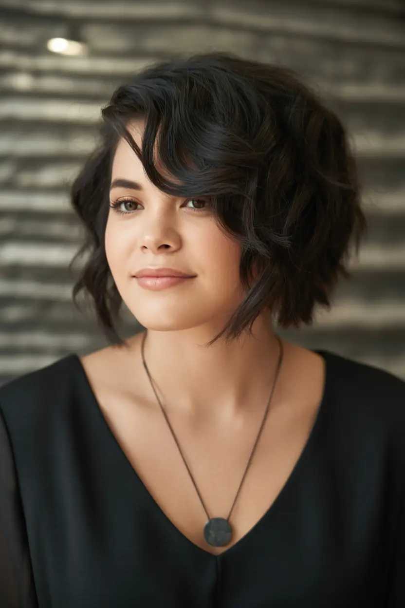 Short wavy hair+Chic and Tousled Bob with Side Volume