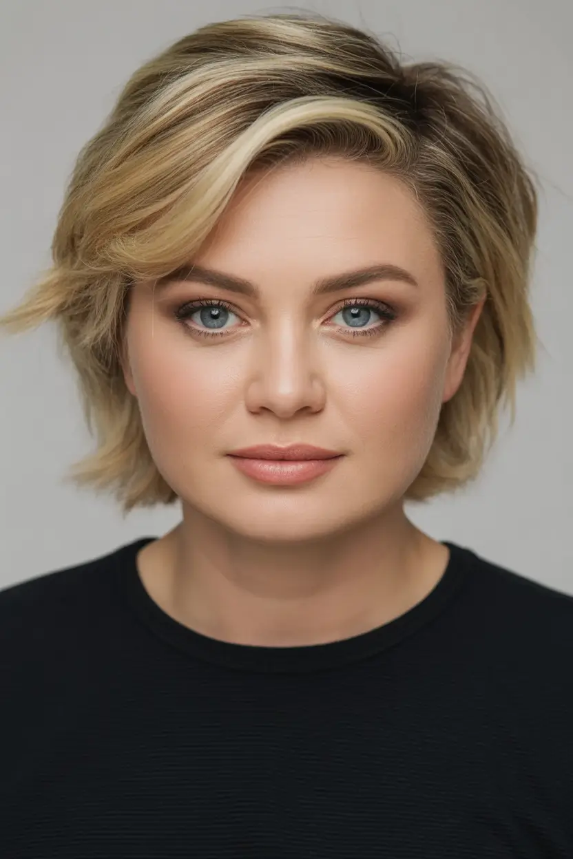 Medium+Side-Swept Blonde Bob with Soft Volume