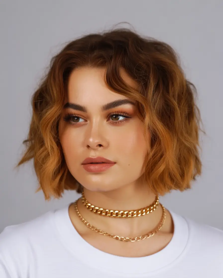 Short layers+Golden Honey Waves with Undone Texture