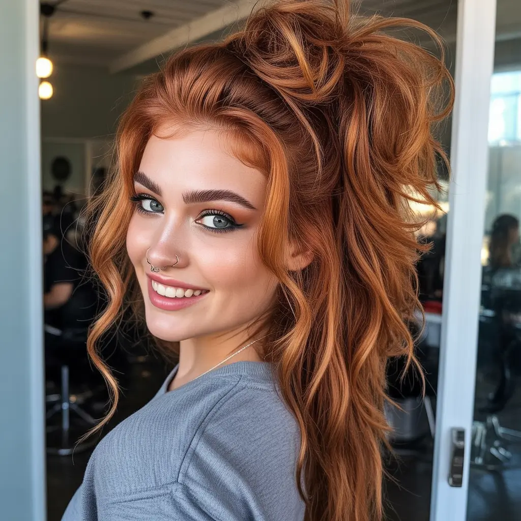 cute-fall-hairstyles-Spicy-Copper-Messy-Ponytail