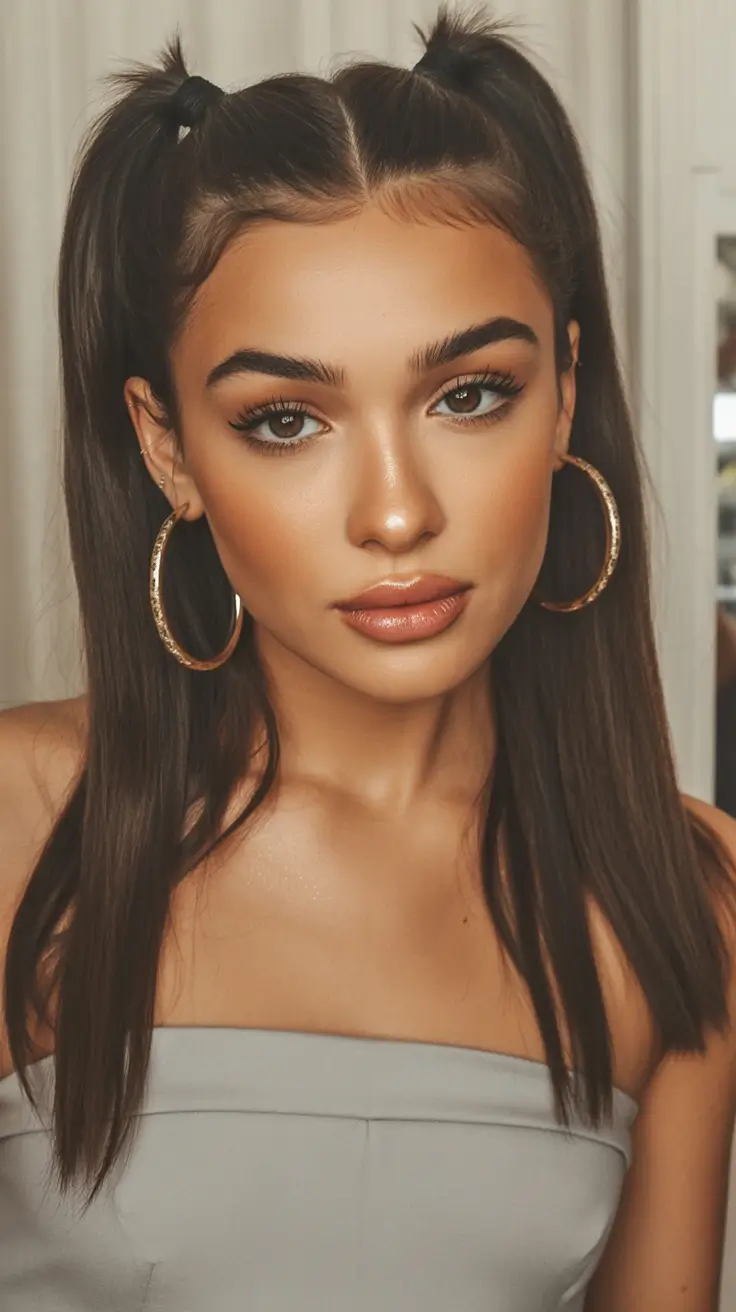 cute-fall-hairstyles-Polished-Half-Up-with-Ponytails