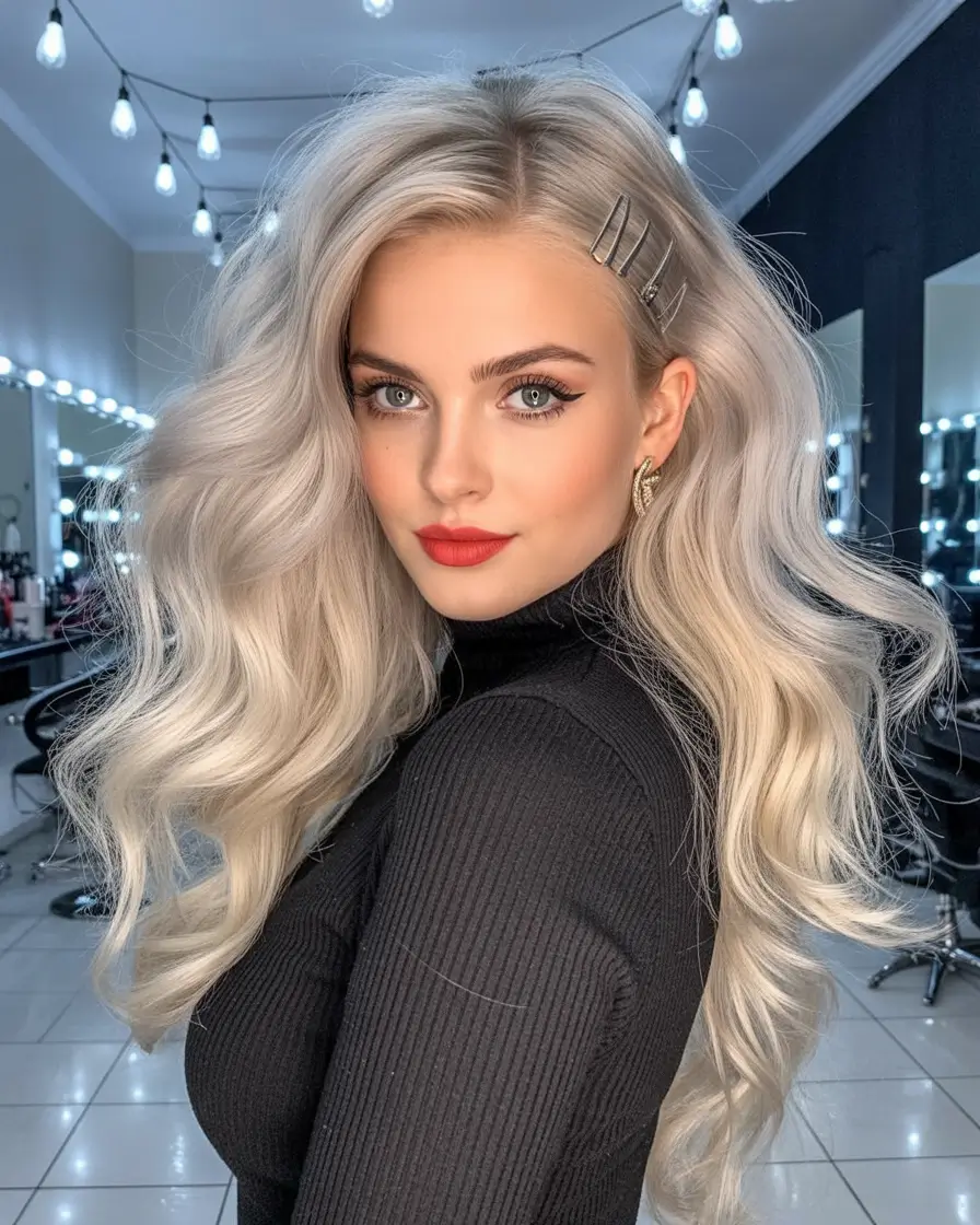 cute-fall-hairstyles-Platinum-Glam-Waves-with-Clips