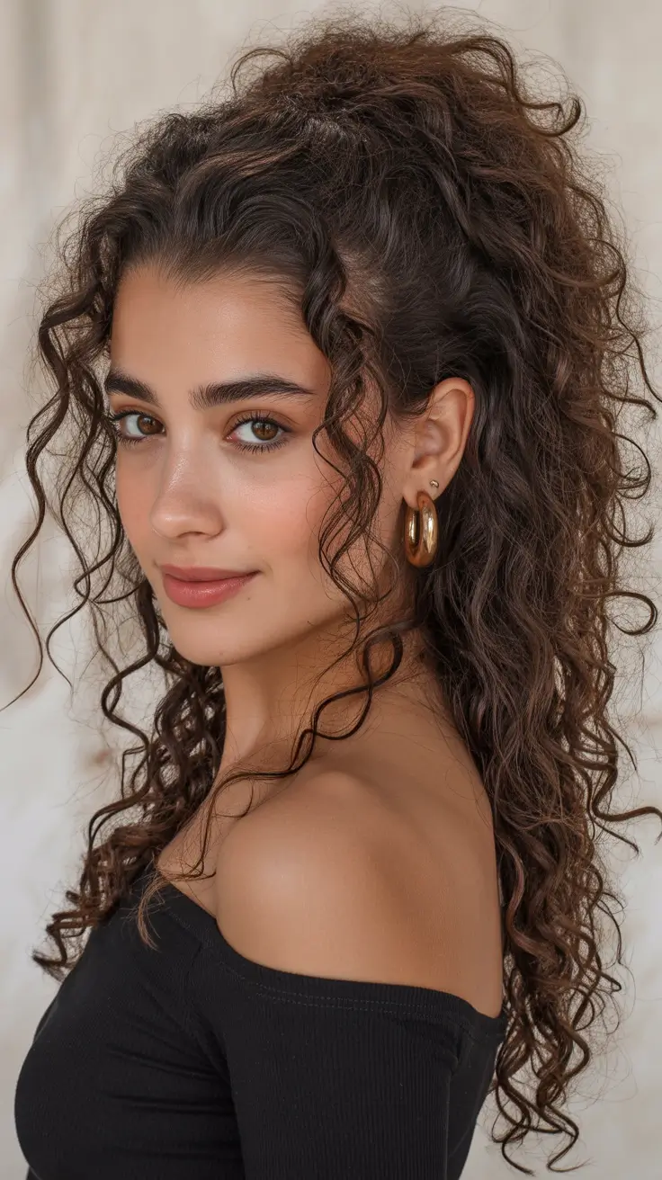 cute-fall-hairstyles-Defined-Curls-in-a-Half-Up-Ponytail