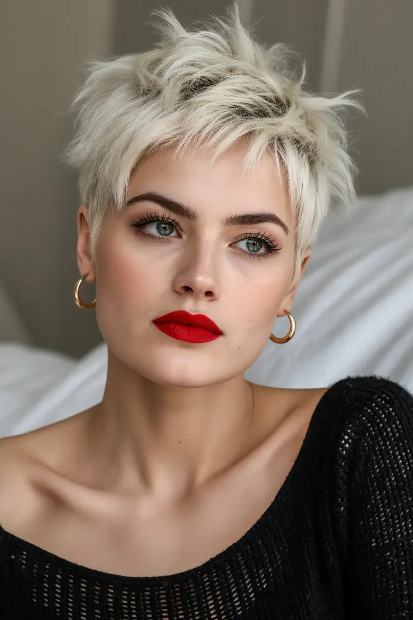 September haircuts Platinum Pixie With Textured Edge