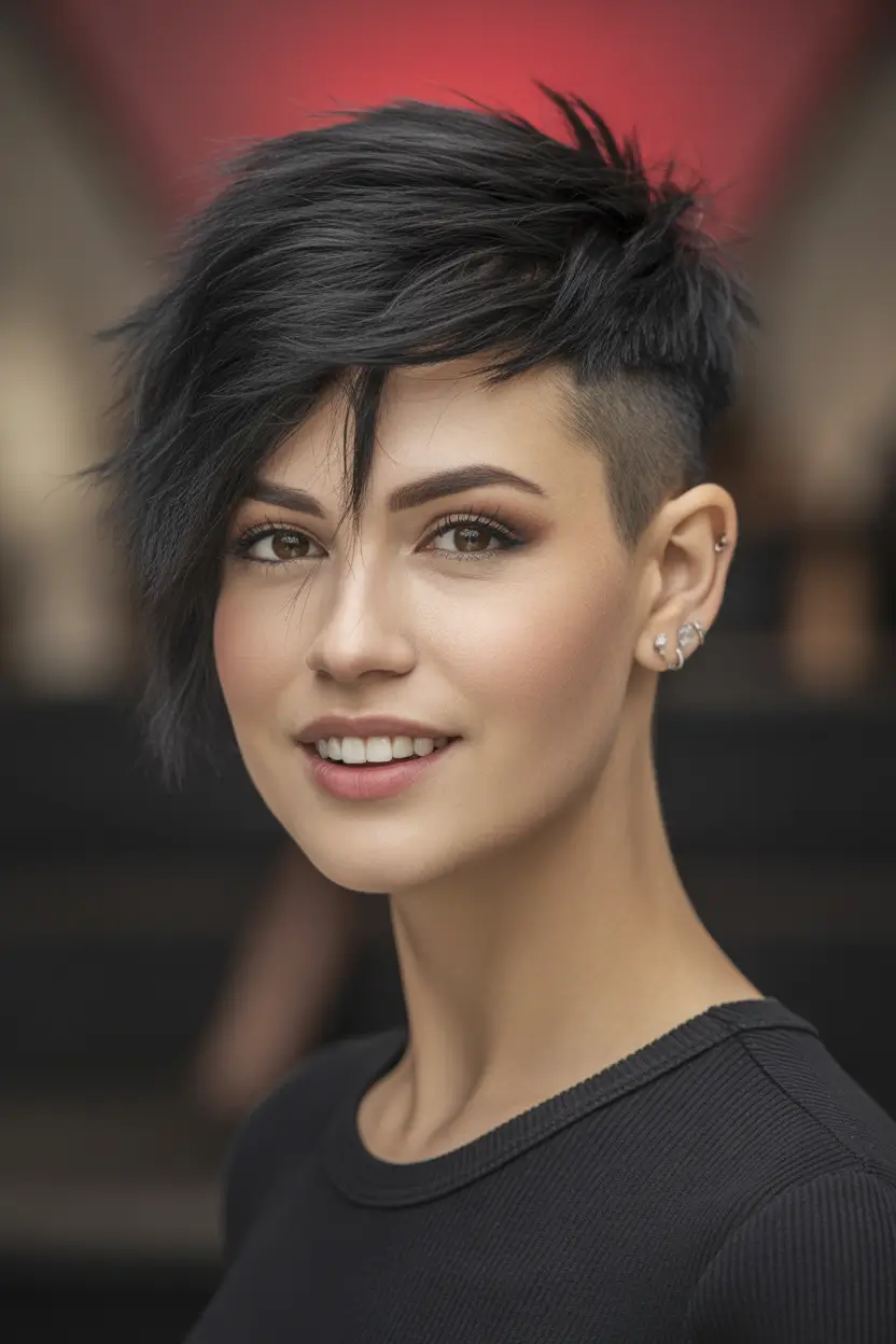 September haircuts Asymmetrical Black Pixie