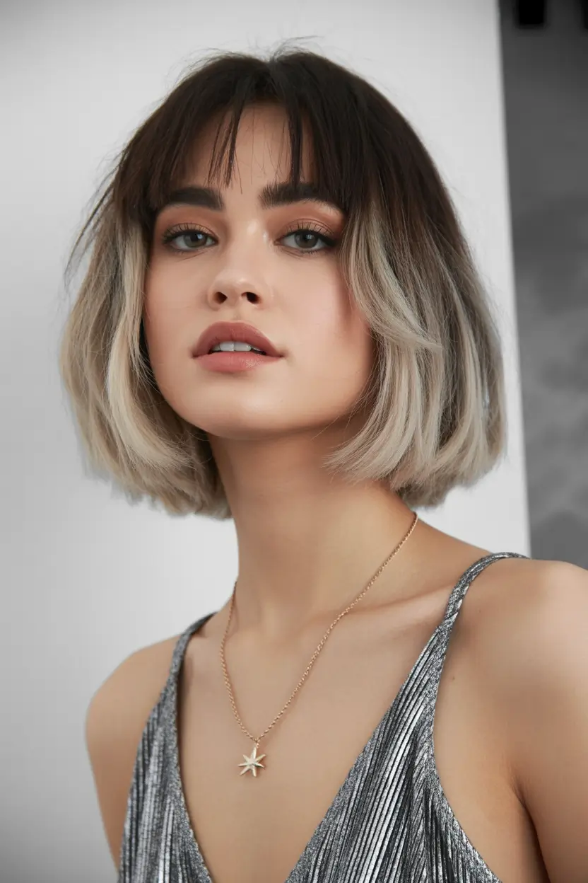 September haircuts Shadow Root Blonde Bob With Bangs