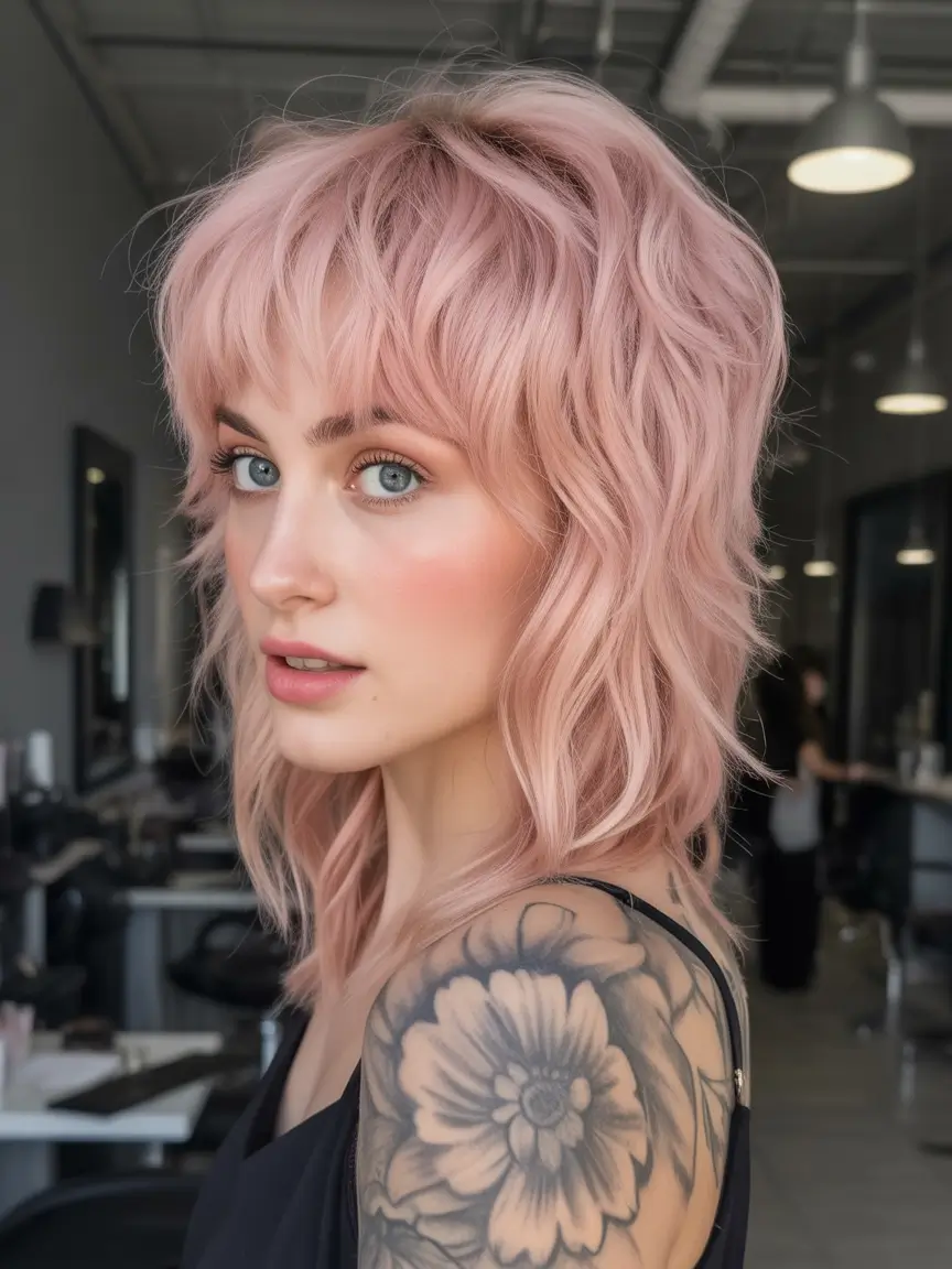 September haircuts Pastel Rose Waves With Modern Fringe