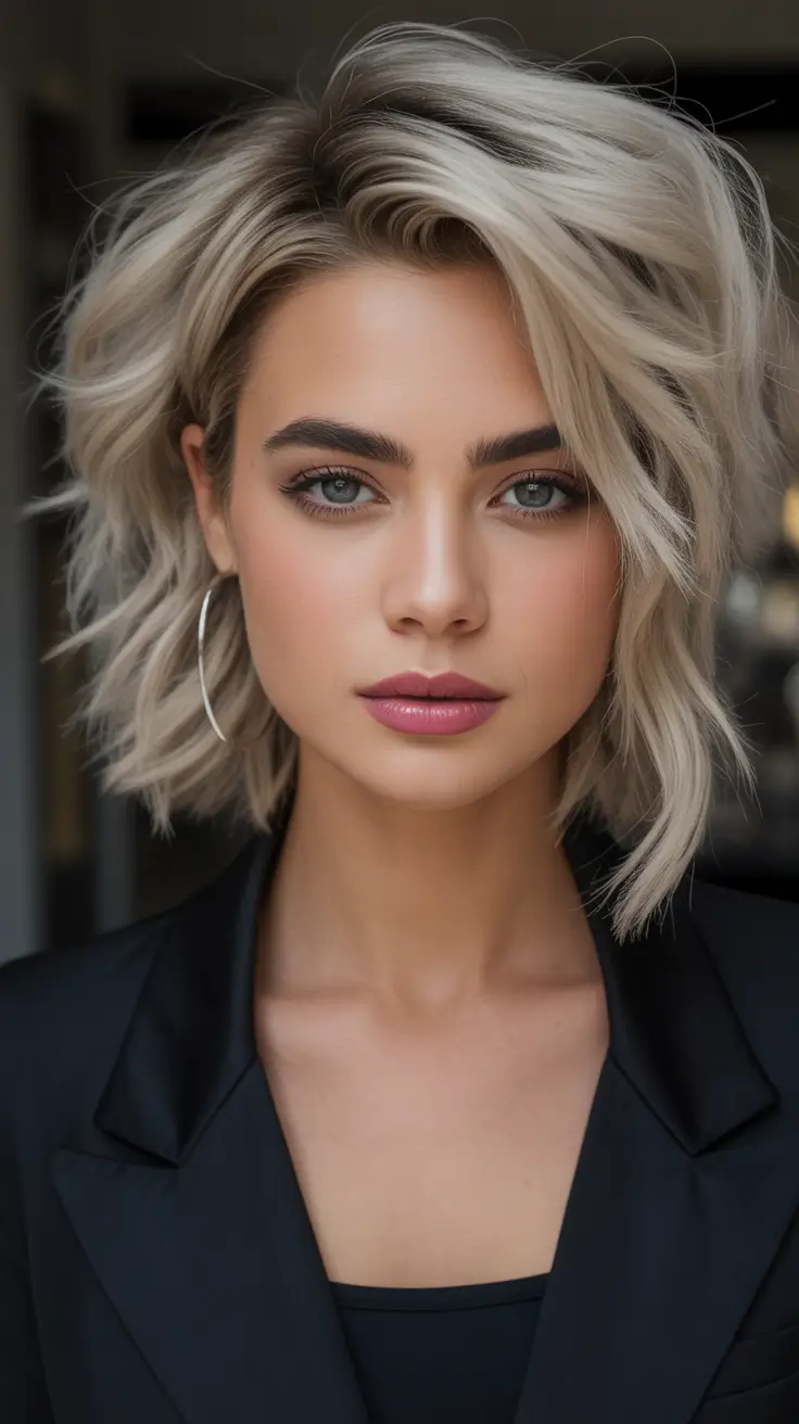Fall Oval Face Haircuts Textured Icy Blonde Bob