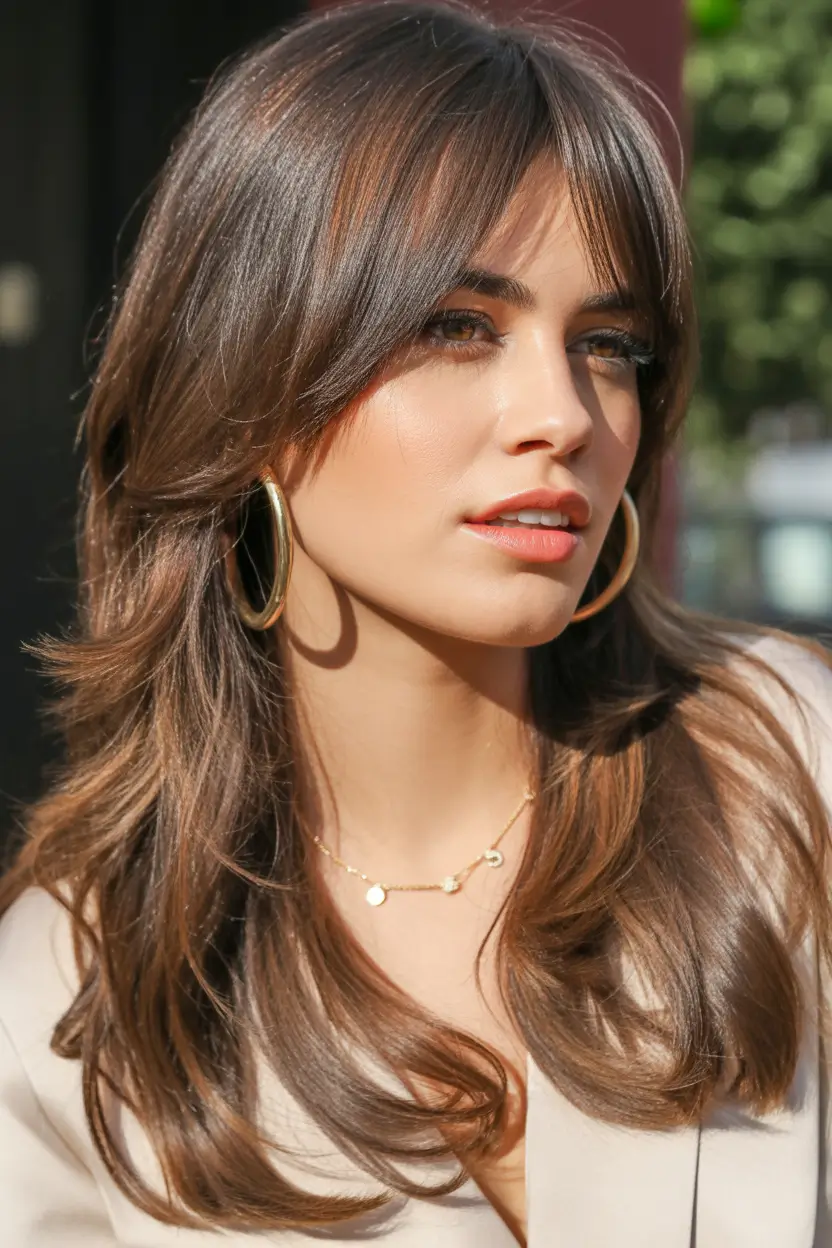 Fall Oval Face Haircuts Soft Curtain Fringe with Flowy Layers