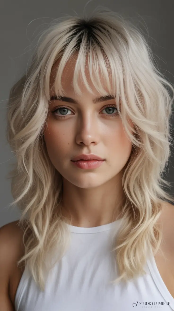Fall Oval Face Haircuts Wavy Vanilla Shag with Bottleneck Bangs