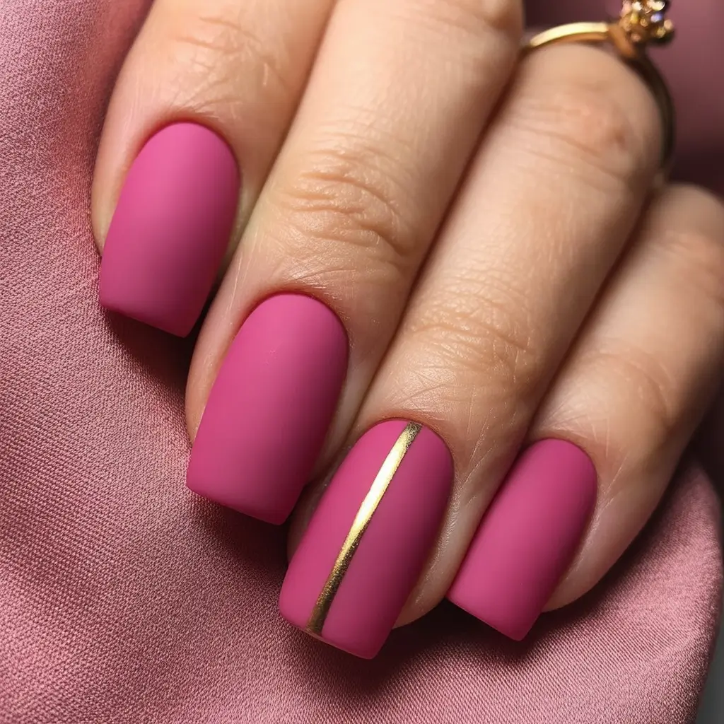 September nails color Berry Bright with a Touch of Gold: Barbiecore Meets Autumn