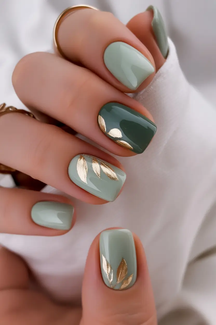 September nails color Golden Sage Gloss: Botanical Chic for the Modern Natural