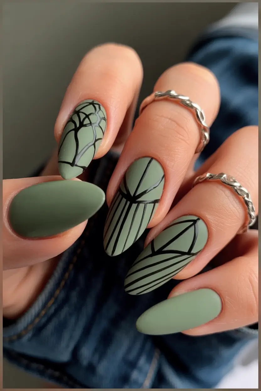 September nails color Modern Moss Geometry: Minimalist Art on an Earthy Canvas