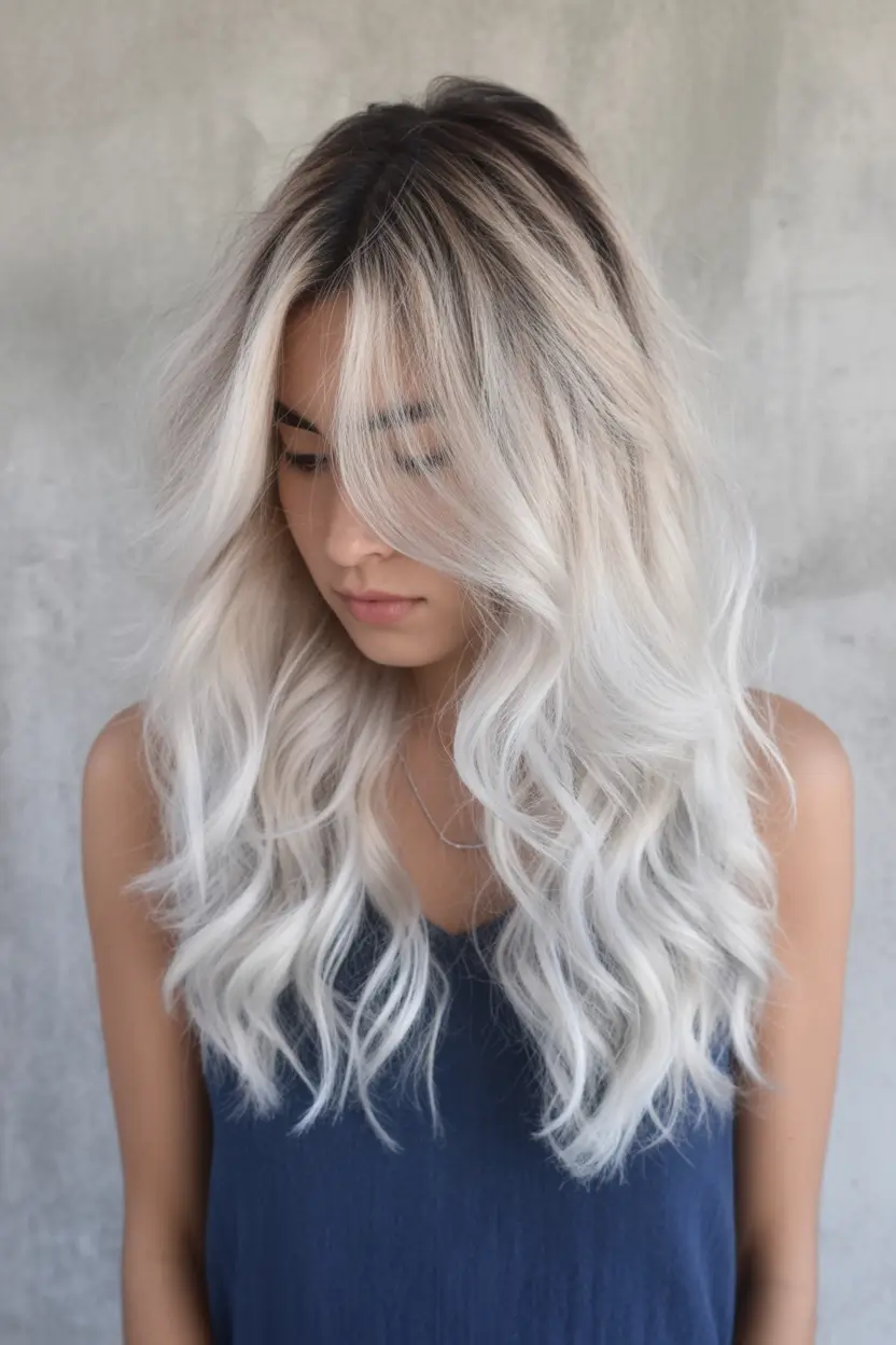 September hair color ideas - fall trends for 2025—Frosted Platinum with Soft Root Shadow