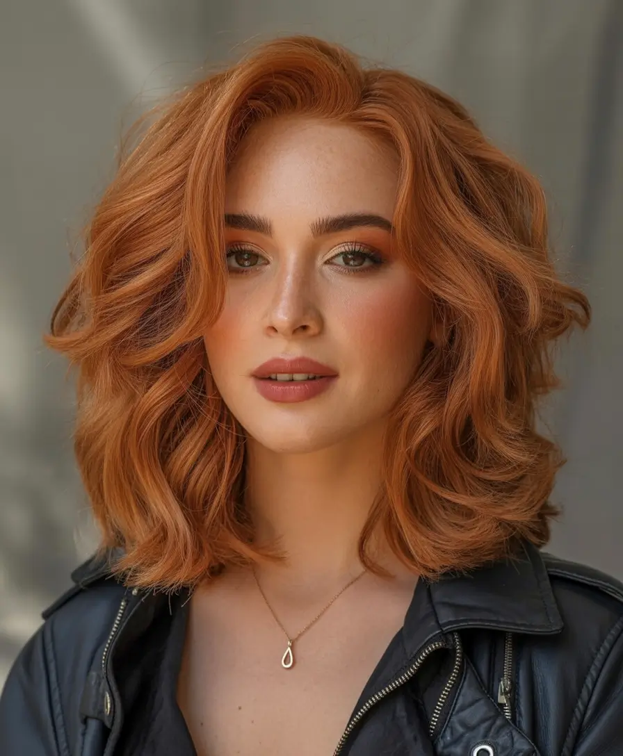 September hair color ideas - fall trends for 2025—Spiced Copper Lob with Polished Volume