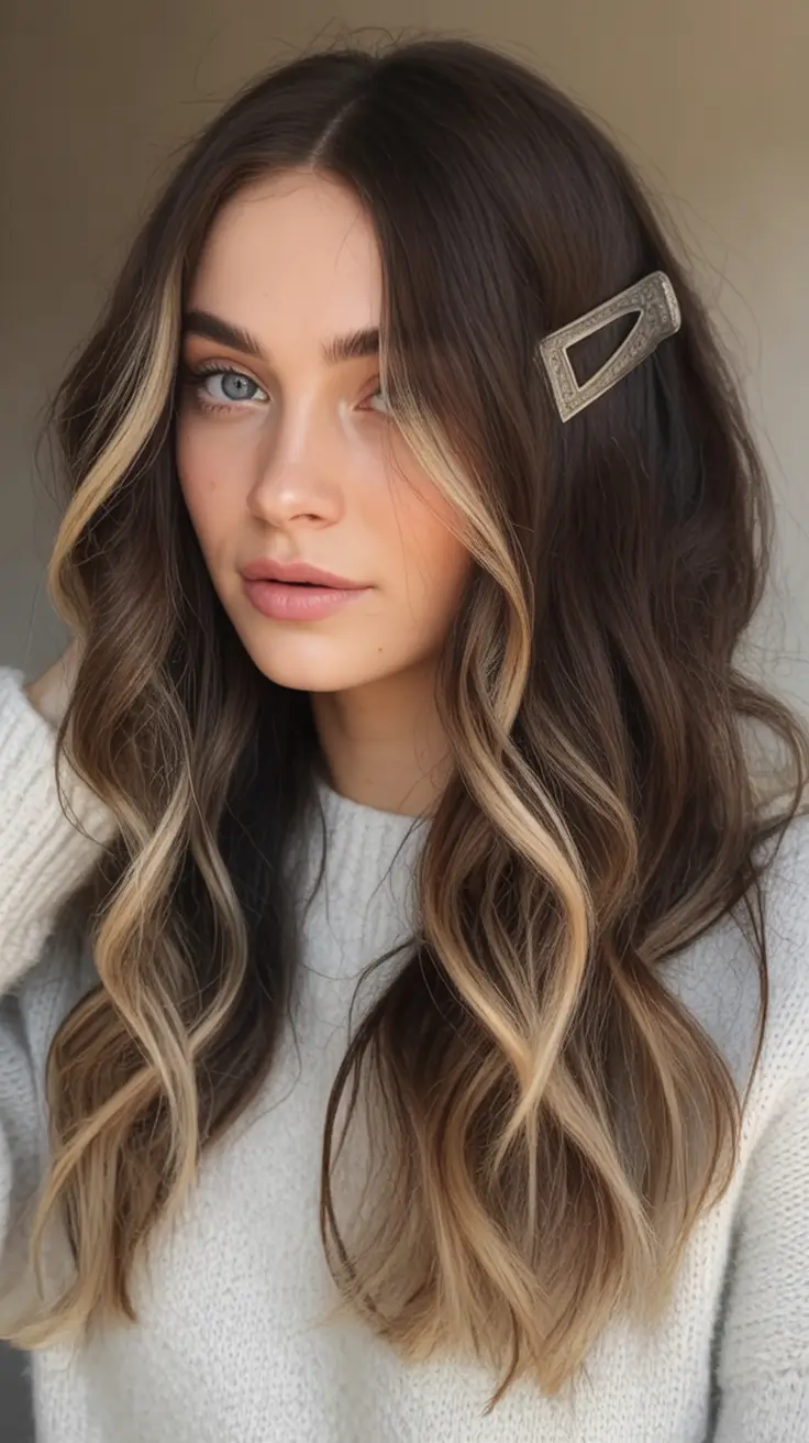 September hair color ideas - fall trends for 2025—Espresso Melt with Butter-Vanilla Money Pieces