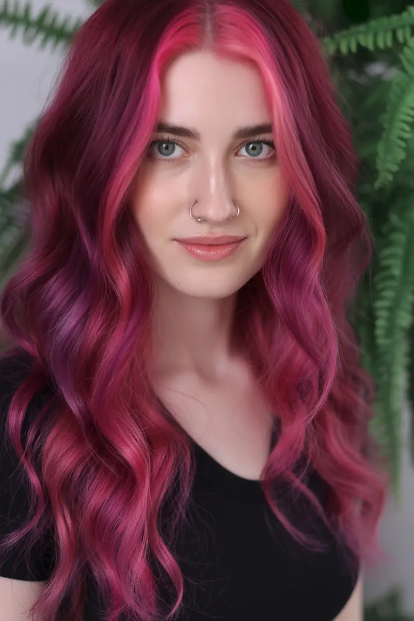 September hair color ideas - fall trends for 2025—Raspberry Fizz with Neon-Pink Face Frame