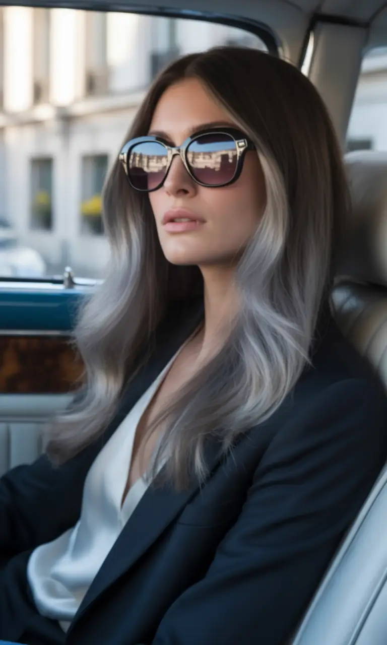 September hair color ideas - fall trends for 2025—Luxe Pewter–Pearl Melt with Shadowed Roots