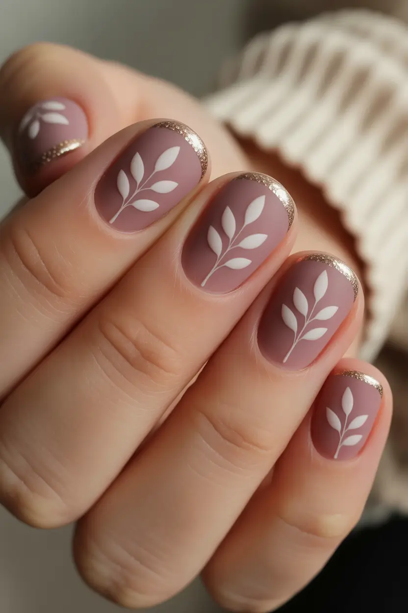 September nails design Dusty Rose Leaf Tips