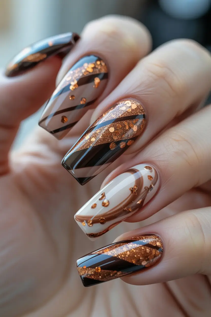 September nails design Molten Chocolate Stripes