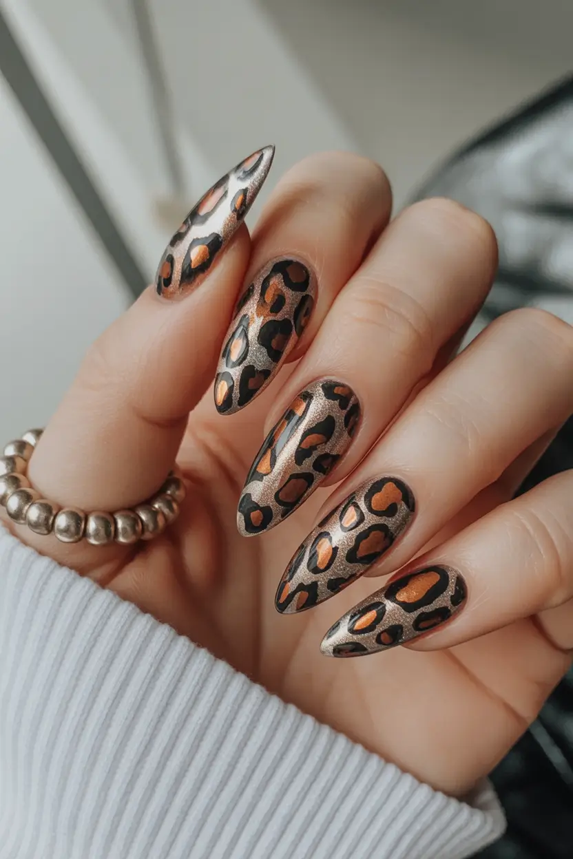 September nails design Gilded Leopard Luxe