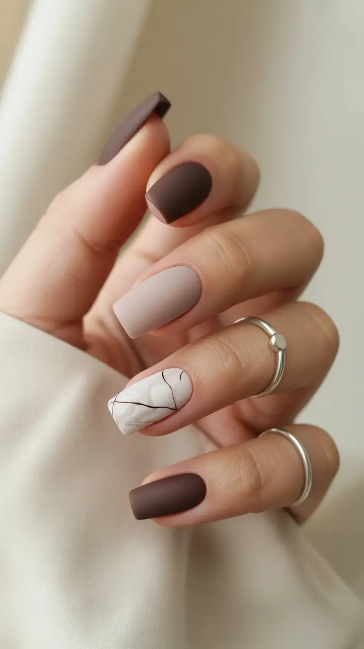 September nails design Cocoa & Marble Contrast