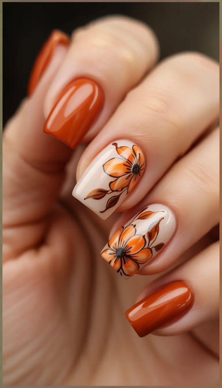 September nails design Rust & Bloom Statement