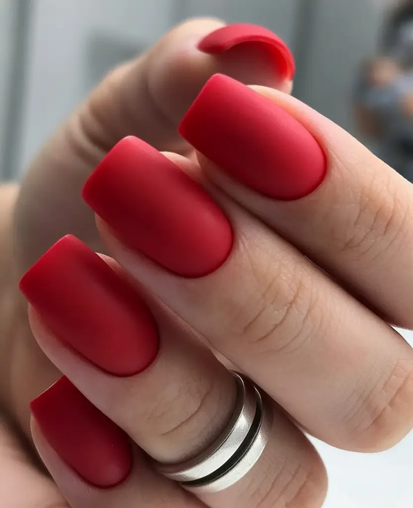 September nails design Velvet Matte Red Allure
