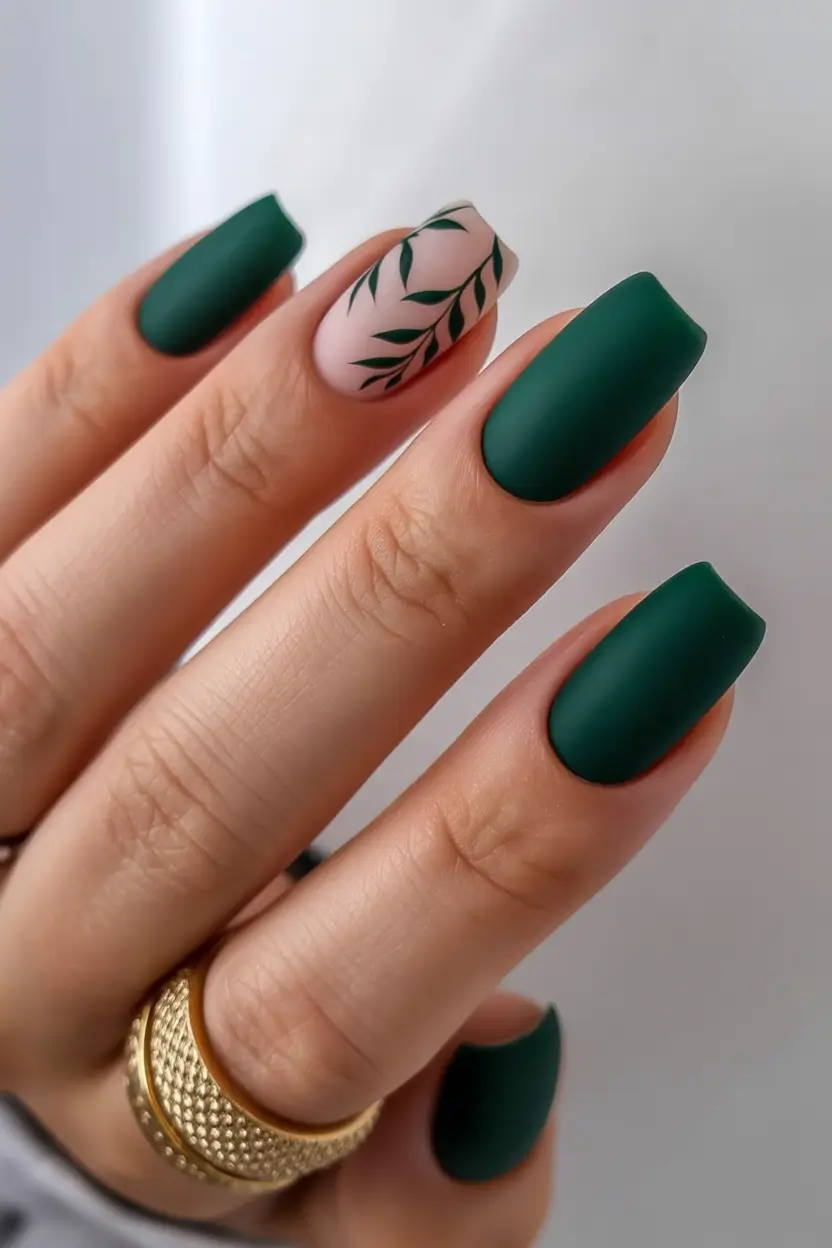 September nails design Evergreen Minimalist Botanical