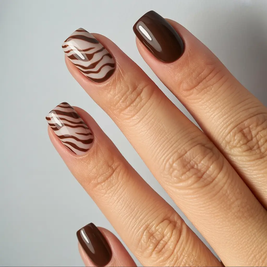 short fall nails Mocha Zebra Micro-Print