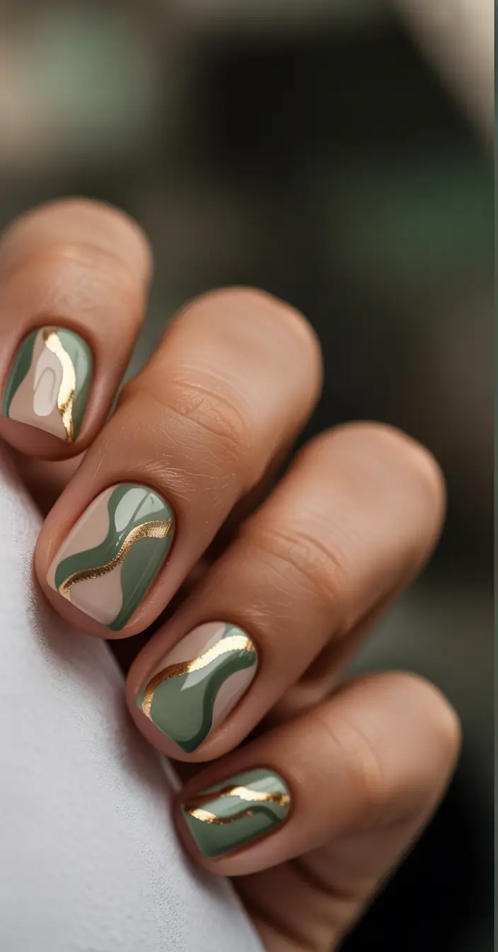 short fall nails Sage Waves With Gold Contour
