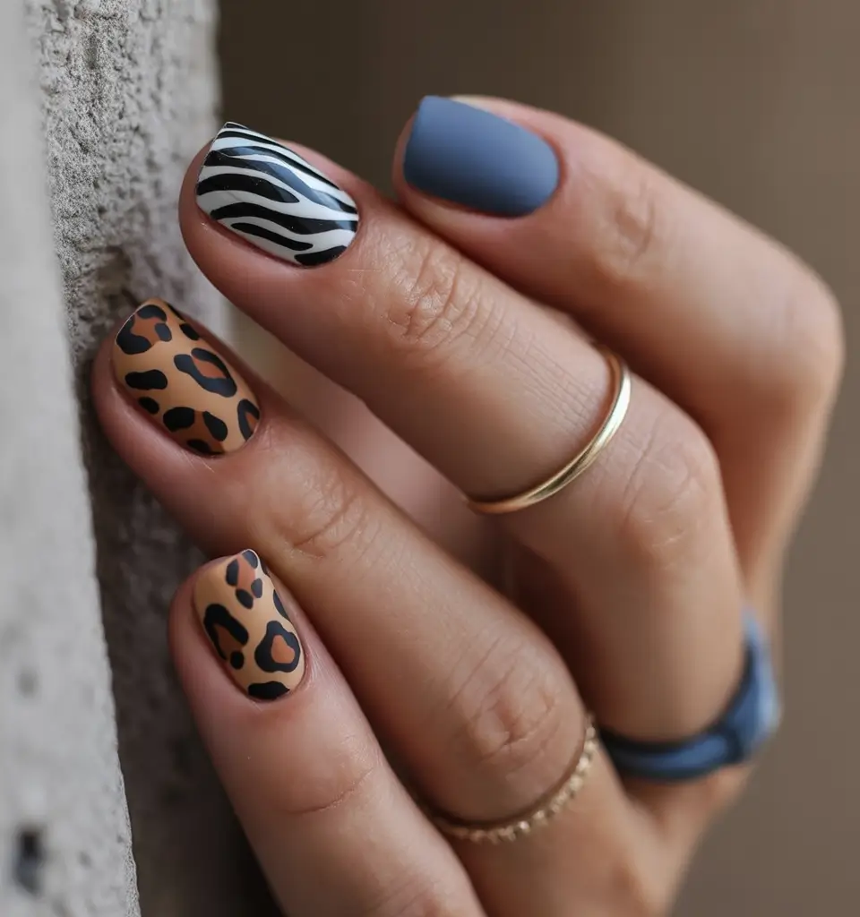 short fall nails Matte Safari Mix Zebra Leopard Slate