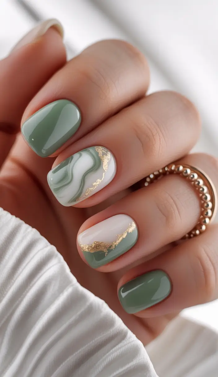 short fall nails Sage Marble With Gilded Ridges