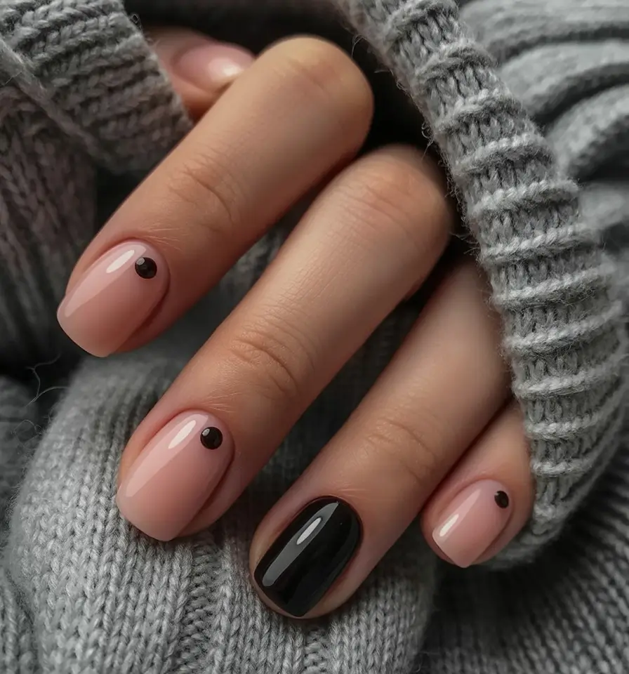 short fall nails Nude Micro-Dots With Single Noir