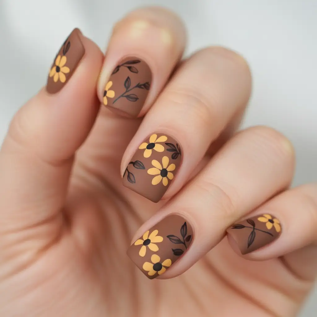 short fall nails Cocoa Daisies on Short Squares