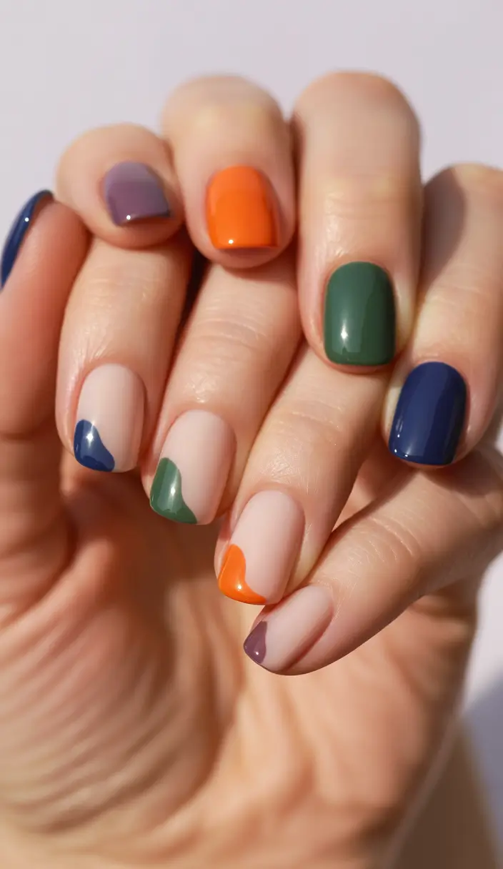 short fall nails Negative-Space Color Puddles