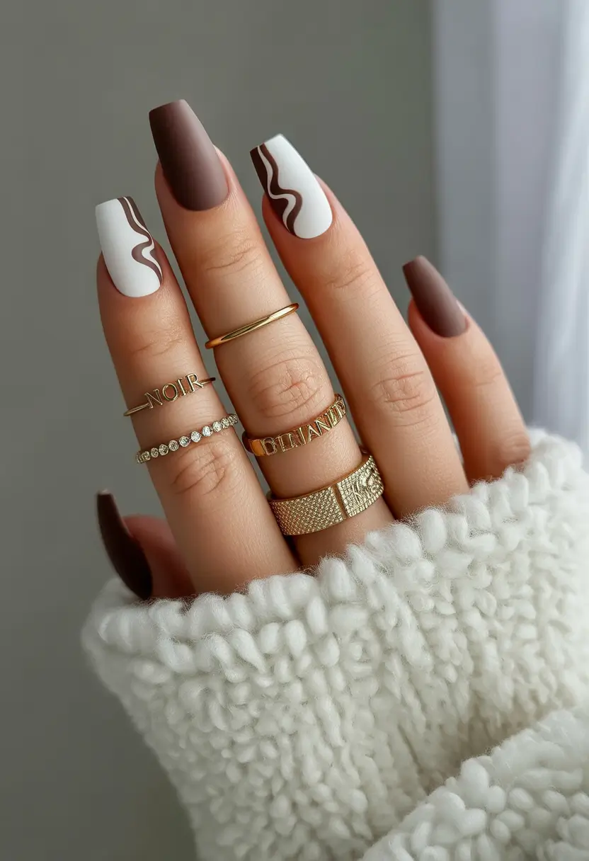 brown fall nails Minimalist Mocha Waves