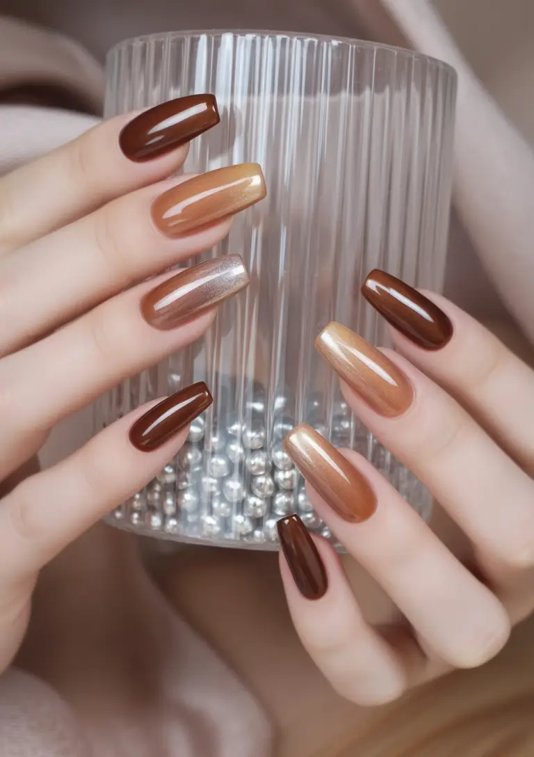 brown fall nails Metallic Brown Mix