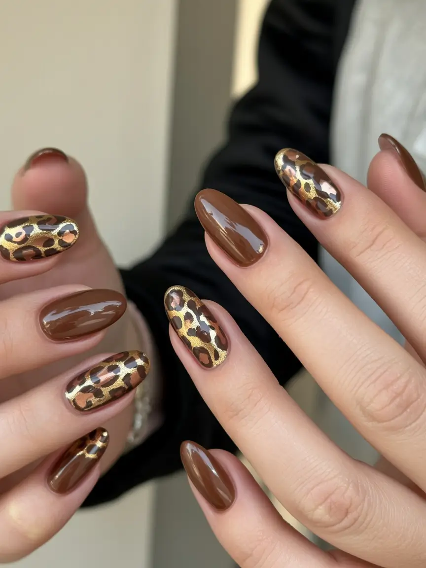 brown fall nails Leopard Luxe