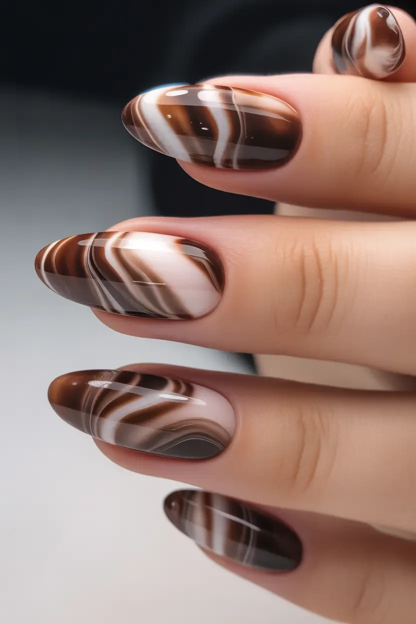 brown fall nails Marble Mocha Swirls